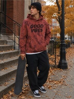 Brooklyn Laundry Good Vibes Tie Dye Hoodie Men’s Medium Rust Pullover
